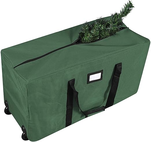 ProPik Rolling Christmas Tree Storage Bag, Fits Up to 7.5 Ft. Tall Disassembled Holiday Tree, 22" x 16" x 50", Large Heavy Duty Xmas Storage Container with 2 Wheels & Handles, 600D Oxford (Green)