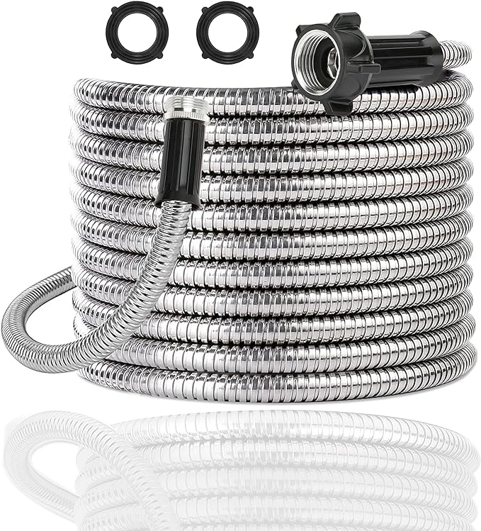 Yanwoo 304 Stainless Steel 30 Feet Garden Hose with Female to Male Connector, Water Hose, Metal Hose, Outdoor Hose (30ft)
