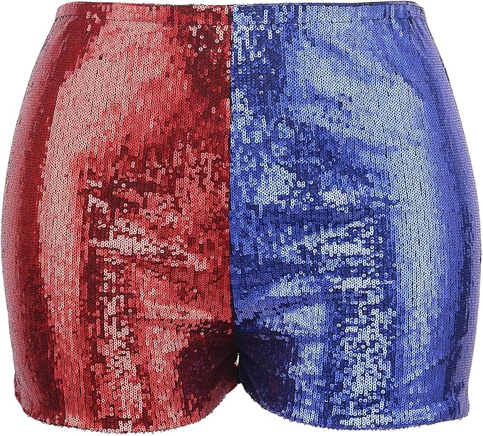 HDE Women's Plus Size Red Blue Sequin Shorts for Harley Misfit Halloween Costume