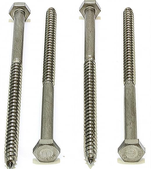 Bolt Dropper 14" x 6" Hex Head Lag Bolt Screws, (10 Pack), 304 (18-8) Stainless Steel Coach BoltsLarge Screws for Wood with Plain Finish