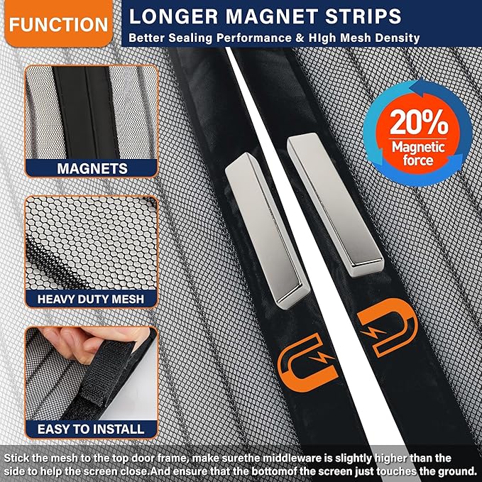 Mesh Screen with Magnetic Closure-Keeps Bugs Out Let Breeze in, Heavy Duty - Pet and Kid Friendly, Works with Front, Sliding Doors (38 x 82 Inch)