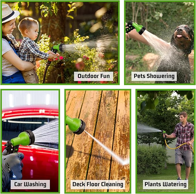 NEXCOVER Garden Hose Nozzle Sprayer - 7 Adjustable Watering Patterns Nozzle for Water Hose, Non-Slip Garden Spray Nozzle for Car Washing, Watering Plants, Pets Showering, Lawns Cleaning, Green