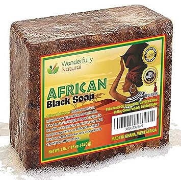 Organic African Black Soap - For Acne Dark Spots Natural Vegan and Cruelty Free Satisfaction Guarantee 1lb bar 90 day Supply