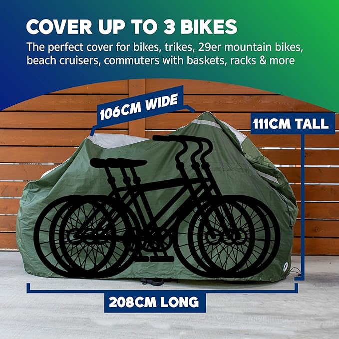 YardStash Bike Cover XXL Reflective Bicycle Covers for Outside Storage - Waterproof Weatherproof Garden Tarp Shelters for Bikes, Trikes, 29ers, and Electric Bicycles Green