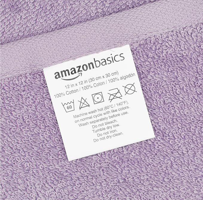 Basics face Towels for bathroom, 100 Cotton Extra Absorbent washcloth, Fast Drying - salon towel - 24 Pack Lavender (12 x 12 inches)