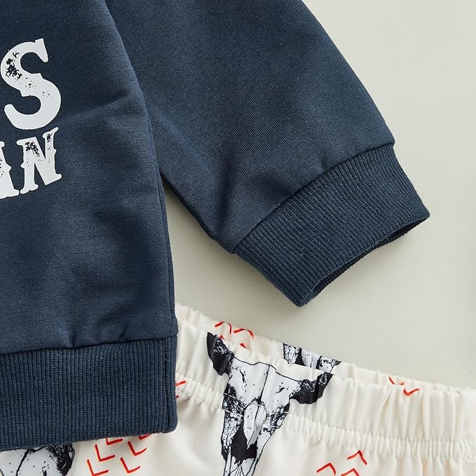 SAYOO Western Baby Boy Clothes Cow Print Sweatshirt Pullover Top Jogger Pants 2Pcs Toddler Boy Cowboy Fall Winter Outfits