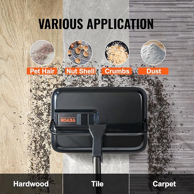 VEVOR Carpet Sweeper Manual, Floor Sweeper with 300 ml Dustbin Capacity Easy to Empty, for Home Office Carpets Pet Hair Dust, Black