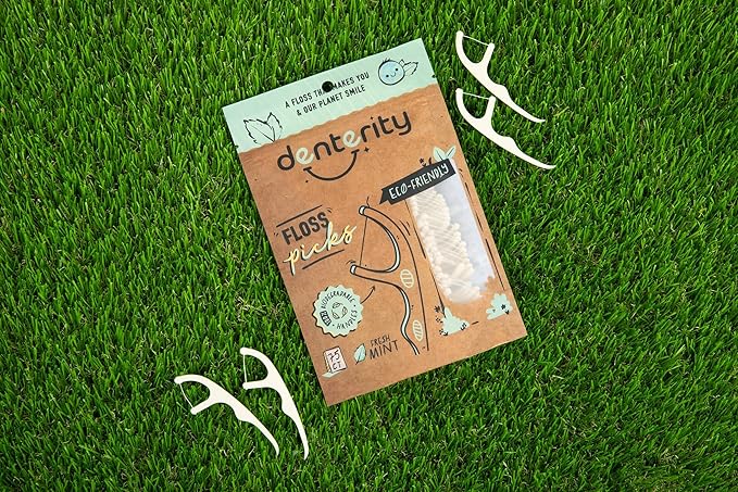 Biodegradable Dental Floss Picks, Earth Friendly Handle, Mint, 75ct Pack of 1, White