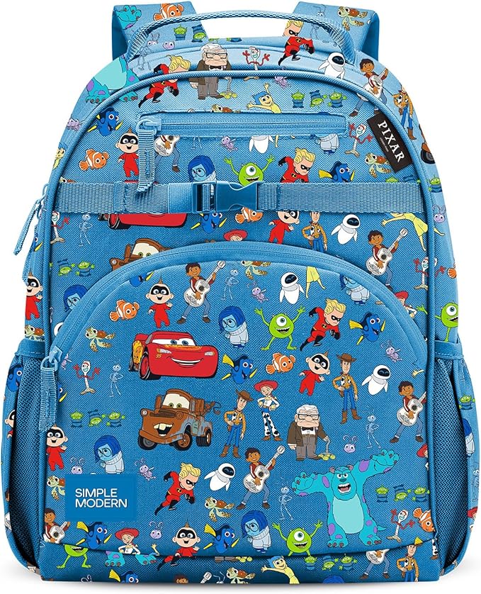 Simple Modern Large Disney Pixar Kids Backpack for School Girls and Boys Elementary Backpack for Teen Fletcher Collection Kids - 16" tall Pixar Mashup on Blue