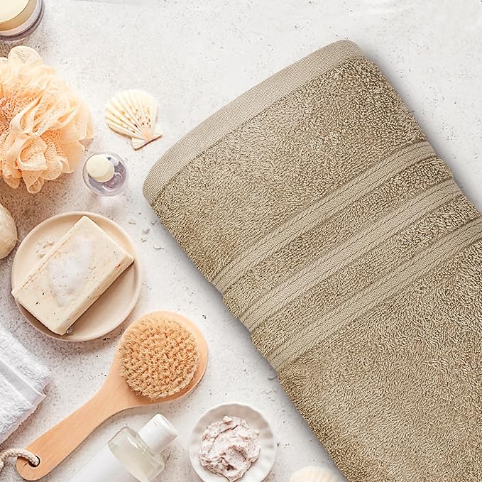 Tens Towels Pack of 4 soft bath towels, 100 cotton, 27 x 54 inches, lightweight and quick-drying, ideal for daily use in the bathroom, practical and comfortable, beige color