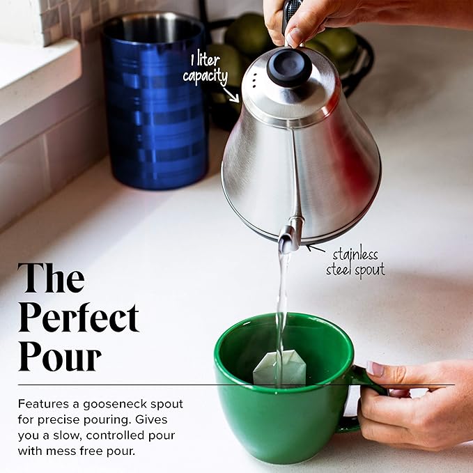 Gooseneck Electric Kettle with Temperature Control - 0.8L Stainless Steel & BPA Free Plastic - Custom Temp Presets for Teas & Coffee - Keep Warm Option