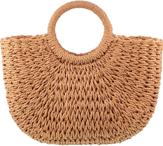 Frienda Straw Tote Bag Summer Beach Bag Handmade Straw Rattan Woven Handbag for Women Travel