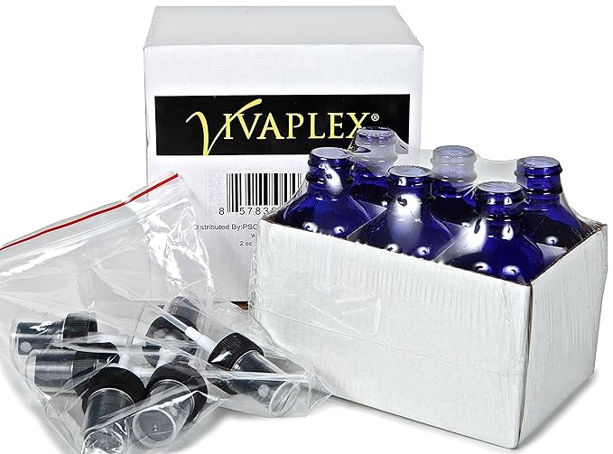 6, Cobalt Blue, 2 oz Glass Bottles