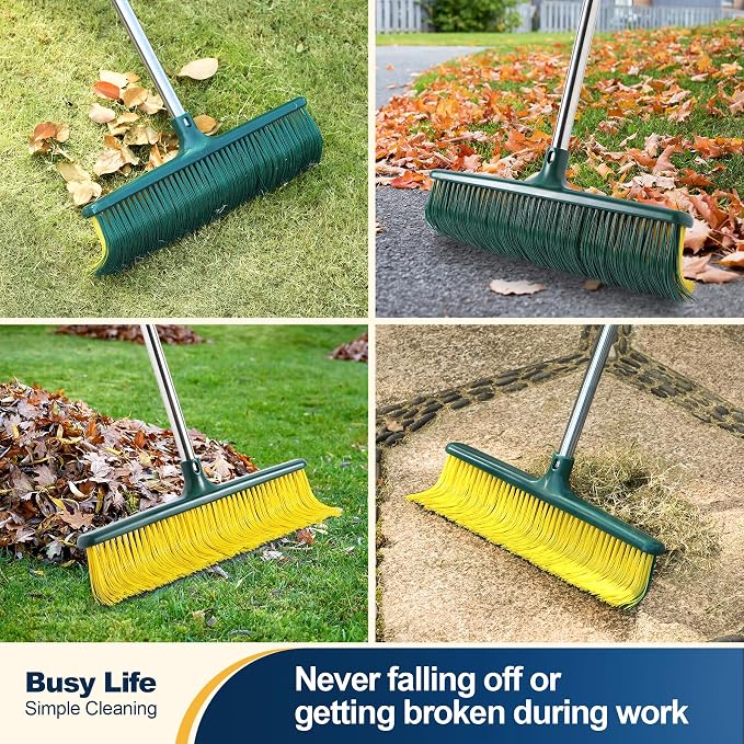 Yocada Heavy Duty Outdoor Broom Commercial Broom Garden Leaf Rake with Curved Bristles Adjustable Long Handle Indoor Outdoor for Yard Deck Garden Garage Lobby Lawn Sidewalk Leaves 58.7 Inch ( Open Box / Box damaged )