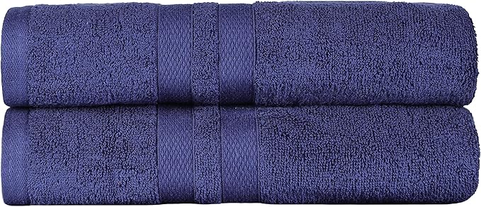 Superior Ultra-Soft 2-Piece Cotton Bath Sheet Set, Perfect for Bathroom Decor, Shower, Spa, Gym, Guest Room, Home Essentials, Daily Use, Soft, Absorbent, Oversized Body Towels - Navy Blue