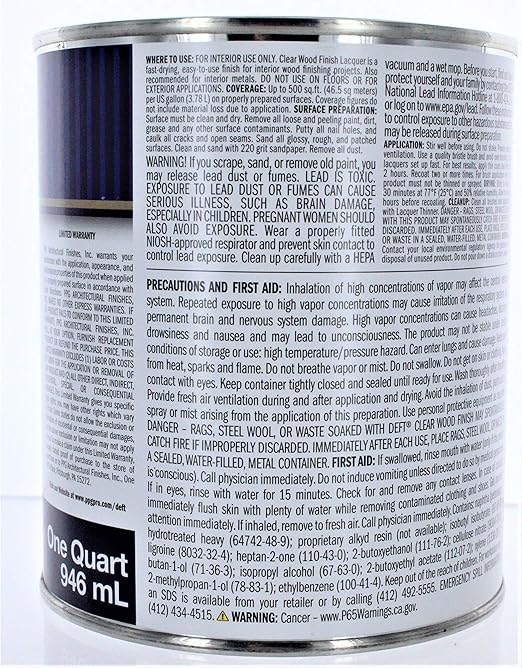 Deft Interior Clear Wood Finish Gloss Brushing Lacquer, Quart