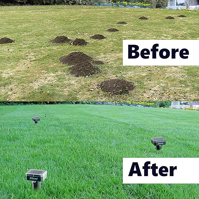 Mole Repellent Stakes 2 Pack - Gopher Repellent Ultrasonic Solar Powered - Sonic Spike Mole and Vole Deterrent for Lawn Garden Yard - Electronic Devices Outdoors Pest Repeller Snakes Rodents Chaser