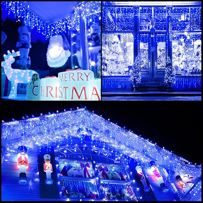 Led Christmas Lights Outdoor Christmas Decorations Hanging Lights 400LED 8 Modes 75 Drops, Waterproof Outdoor Indoor Fairy Christmas Light for Party, Holiday, Wedding Decorations (Blue)