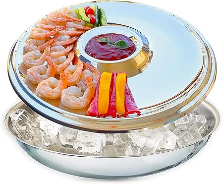 Shrimp Cocktail Serving Dish and Bowl With Ice - Elegant and Large Platter for Seafood, Oysters, Crawfish, Veggies, Fruits, Salads.