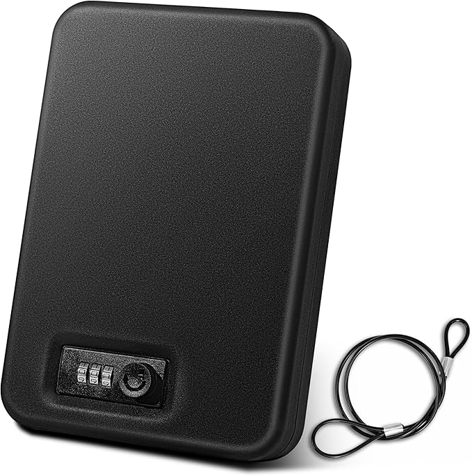 Gun Safe for Pistol Small Portable Handgun Lock Box with Combination Lock, Pistol Safe for Car, Home, Travel, 9.4" x6.6" x1.8",Black