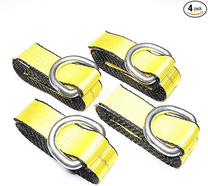 GRIPON (Pack of 4) 2" X 8 Ft Lasso Tow Strap with D Ring Auto Hauler Tie Down