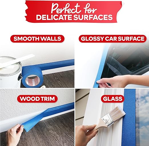 XFasten Professional Blue Painters Tape 2 Inch x 60 Yards (3-Pack) Bulk Blue Masking Tape for Painting Walls | Residue-Free