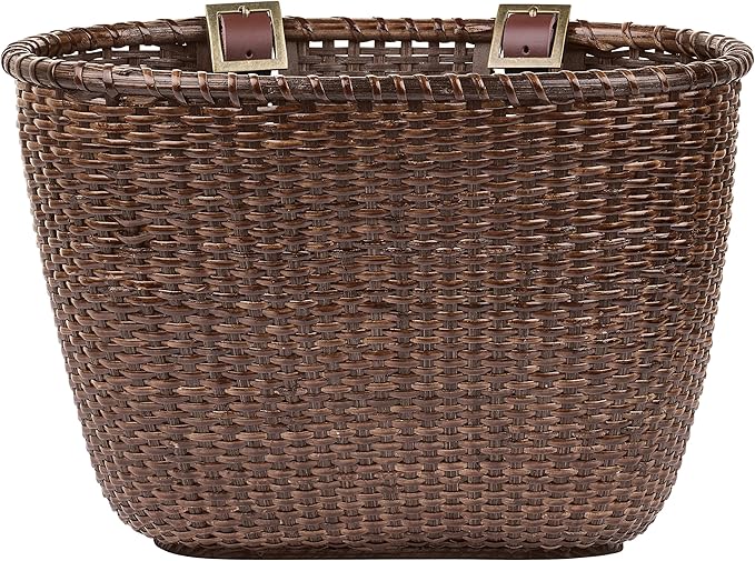Retrospec Cane Woven Oval Dreamcatcher Basket with Authentic Leather Straps & Brass Buckles