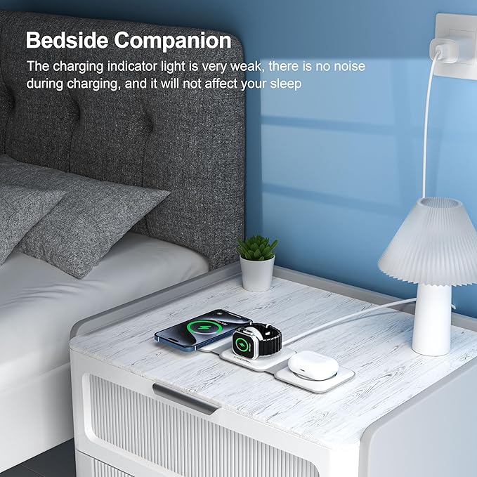 UCOMX 3 in 1 Charging Station for Multple Devices,Foldable 3 in 1 Wireless Charger for Travel,Nano Wireless Charging Station for iPhone16 15 14 13 12 Pro MaxWatch 10 9 8 7 6 5 4 3 UltraAirPod Pro