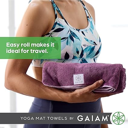 Gaiam Yoga Mat Towel Microfiber Mat-Sized Yoga Towel for Hot Yoga
