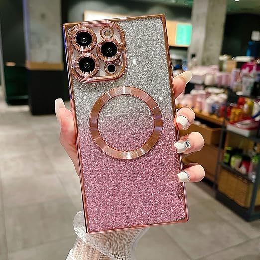 Misscase for iPhone 12 Pro Max Case Compatible with MagSafe,Full Protection Magnetic Glitter Case with Camera Lens Protector Anti-Scratch Dust-Proof Net Case Cover for iPhone 12 Pro Max Pink