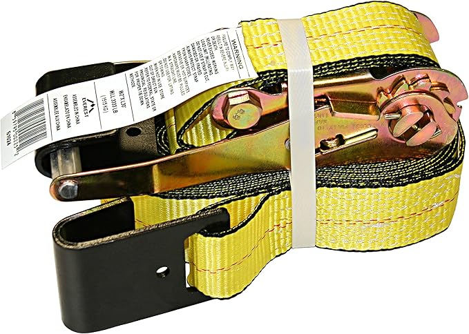 Everest - S1022 Premium Ratchet Tie Down 1 PK 2 IN. X 27 FT 3333 LBS. Working Load 10000 LBS. Break Strength Flat-Hook Cargo Straps Perfect for Moving Appliances, Lawn Equipment and Motorcycles, Vibrant Everest Yellow