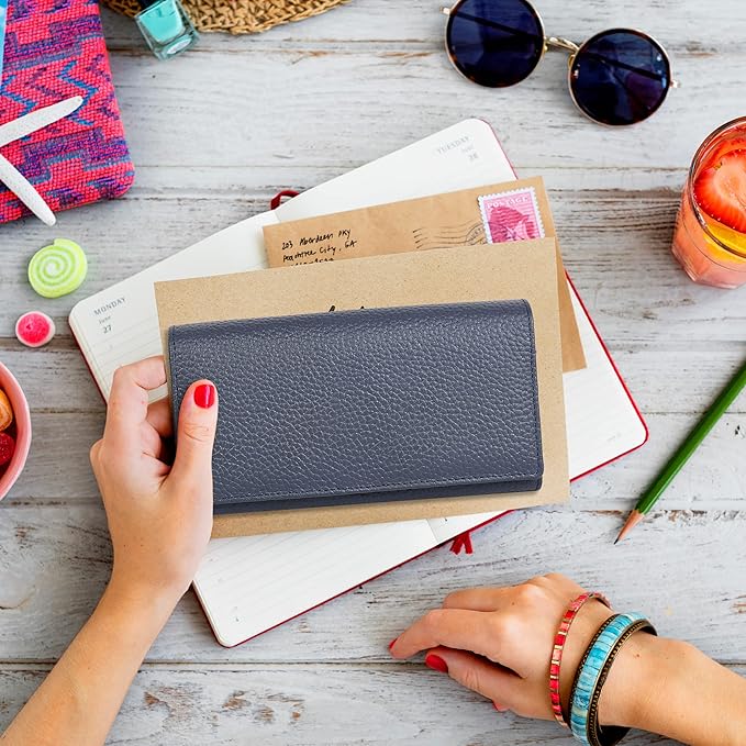 Ozora Multi Card Holder Handmade Leather Wallet with RFID Protection & Zipper Pockets with ID Window for Women