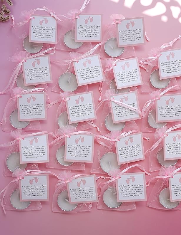50pcs Tealight Candles Set for Baby Shower Party Favors, Christening Favors for Guests, Baby Girl Gender Reveal Favors. (pink)