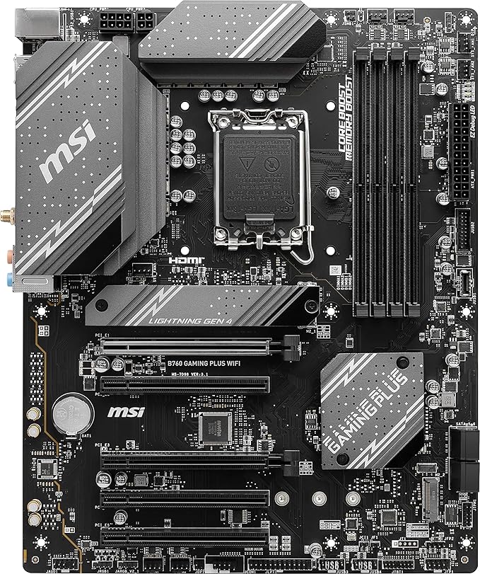 MSI B760 Gaming Plus WiFi Gaming Motherboard (Supports 12th13th14th Gen Intel Processors, LGA 1700, DDR5, PCIe 4.0, M.2, 2.5Gbps LAN, USB 3.2 Gen2, HDMIDP, Wi-Fi 6E, Bluetooth 5.3, ATX)