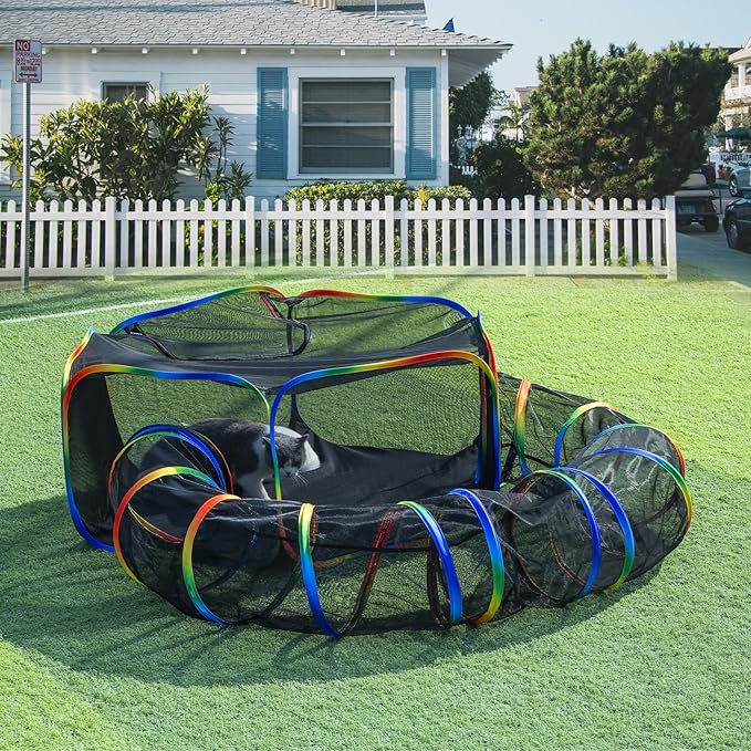 LUCKITTY Outdoor Rainbow Cat Enclosures Playground,Outside House for Indoor Cats Include Portable Tent, Circle Cat Playpen Tunnel, for Cats, Kitty and Small Animals,Within Storage Bag