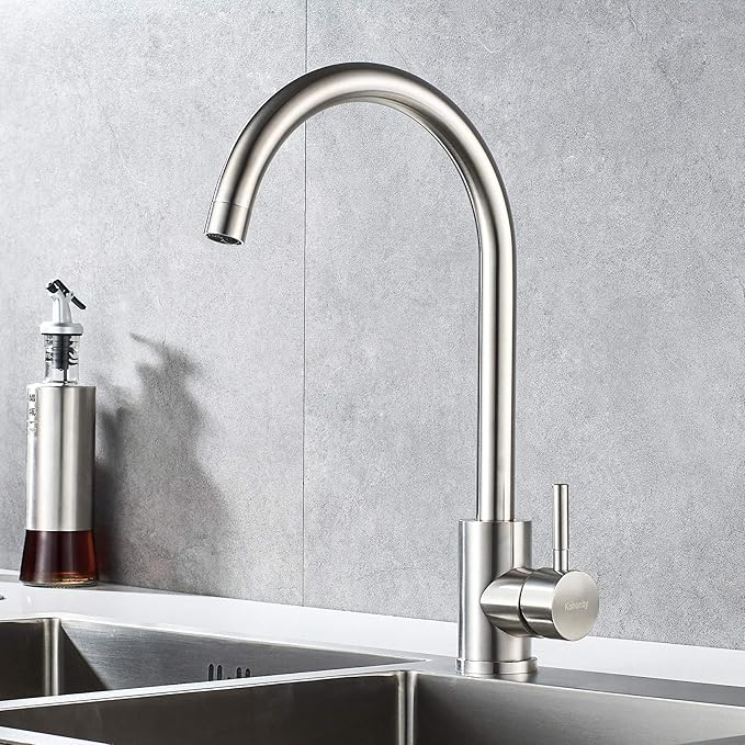 Single Handle High Arc Kitchen Faucet Stainless Steel Brushed Nickel,Commercial Single Hole Kitchen Sink Faucet,Modern One Hole Bar Sink Faucet
