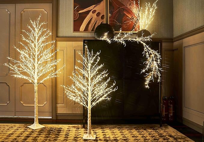 Hairui Lighted White Tree Plug in 4FT 430 LED Artificial Twig Tree with Lights for Christmas Holiday Wedding Room Decorations Indoor Outdoor Use