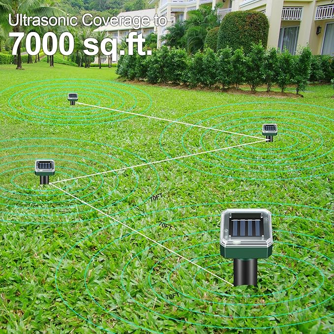 4 Pack Mole Repellent Solar Powered, Waterproof Vole Chipmunk Repellent Outdoor,Ultrasonic Gopher Mole Repellent for Lawn Garden, Mole Deterrent,Groundhog Repeller, Snake