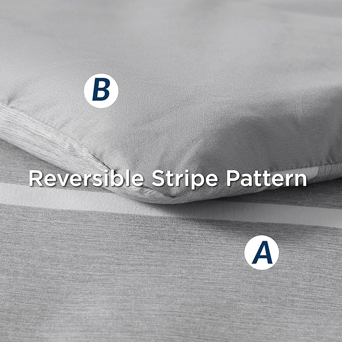 Bedsure Queen Comforter Set 7 Pieces, Grey Striped Bedding Set for Queen Size Bed Reversible, Cationic Dyeing Bed in a Bag with Comforter, Sheets, Pillowcases Shams