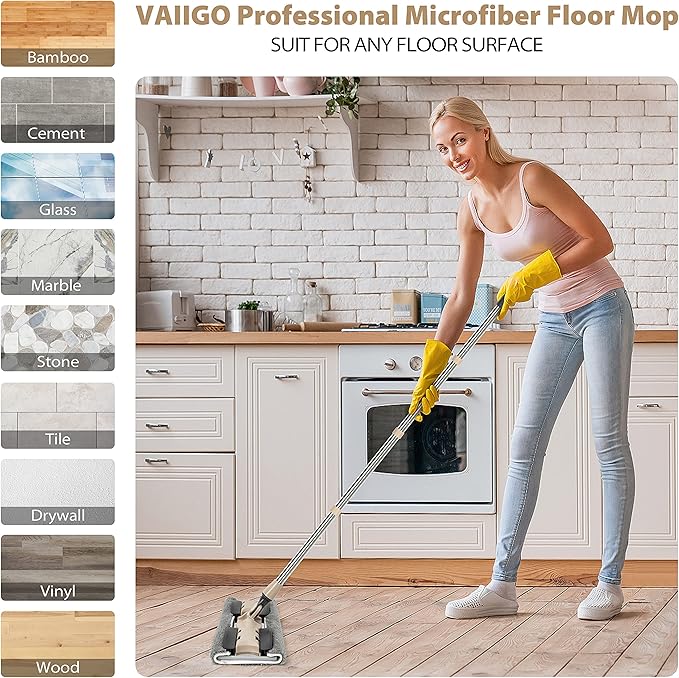 Professional Microfiber Hardwood Floor Mop, Flat Mops with 5 Pieces Reusable Washable Pads for Home and Office Wet or Dry Floor Cleaning