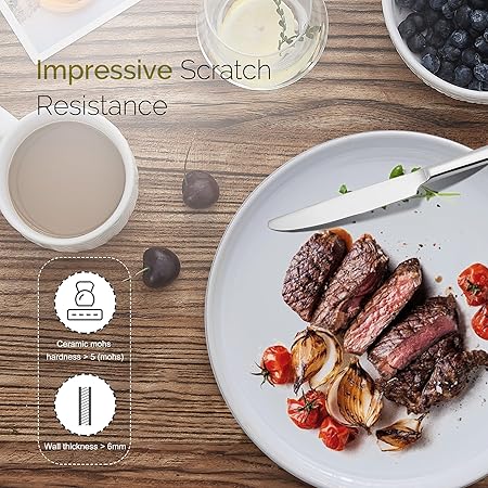 Lareina Plates and Bowls Sets, Dinnerware Sets 12 Piece Service for 4, Ceramic Dining Dinner Ware Service for 4, White