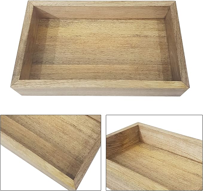 Wood Serving Tray Home Decorative Wooden Rectangle Antique Handmade Mango Wood Guest Towel Holder Vanity Tray Bathroom Accessory Trays Brown 10 x 6 inches