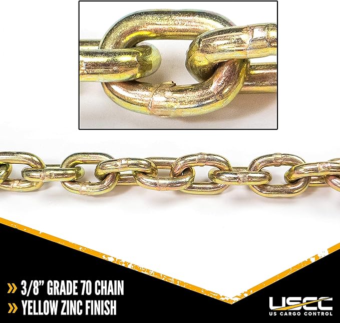 US Cargo Control Blackline Ratchet Strap with Chain Extension, 4 Inch Wide X 3.75 Foot Long, 30 Inch Grade 70 Chain Extension, Strong and Durable