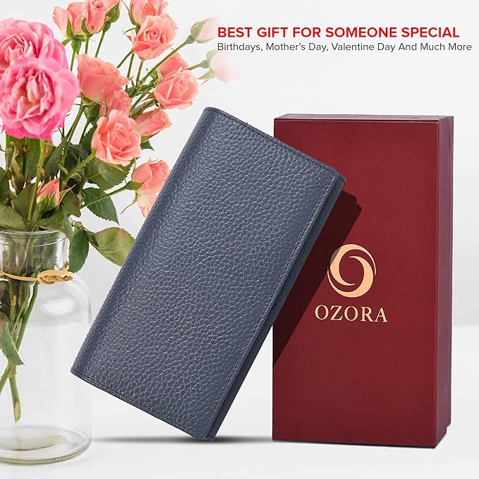 Ozora Multi Card Holder Handmade Leather Wallet with RFID Protection & Zipper Pockets with ID Window for Women