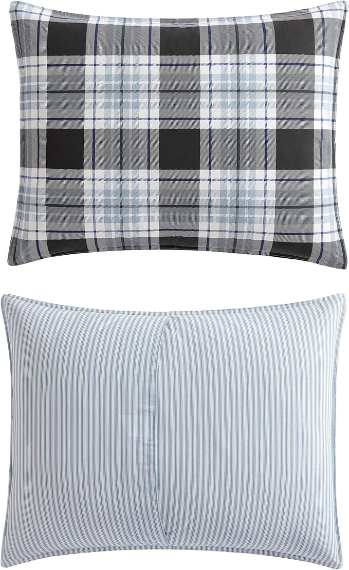 Eddie Bauer - King Comforter Set, Cotton Reversible Bedding with Matching Shams, Stylish Home Decor (Lewis Navy, King)