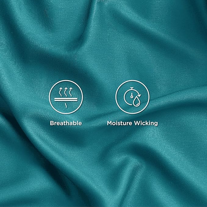 Bedsure Queen Sheet Set, Cooling Sheets for Queen Size Bed Set, Rayon Derived from Bamboo, Breathable Soft Deep Pocket Up to 16 Inches, Hotel Luxury Silky Bedding, Bedsheet Pillowcases, Turquoise