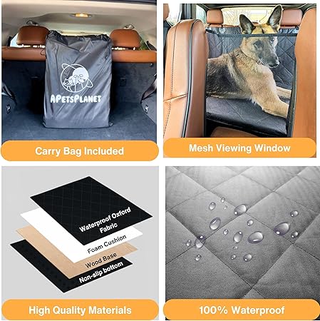 Dog Back Seat Extender - Waterproof Mesh Platform for Cars, Trucks, SUVs - With Storage Pockets and Door Covers (Black)