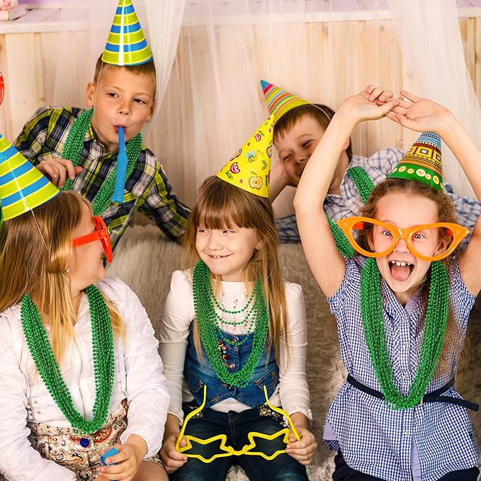 Mardi Gras Beads, 120 PCS Mardi Gras Accessories, 33 IN Green Bead Necklaces, St Patricks Day Parade Throws Bulk Party Beads Favors for Christmas Carnival Pirate Decorations