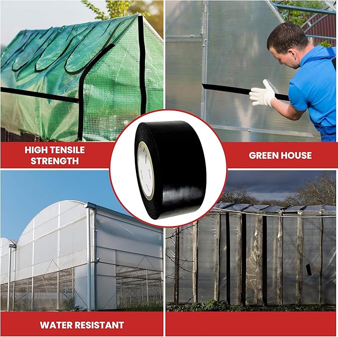 GGR Supplies T.R.U. LDPE Heavy-Duty Greenhouse Polyethylene Repair Weatherseal Film Tape. Long Term UV Exposure Ideal for Sealing and Seaming. (Black, 3" X 36 Yards)