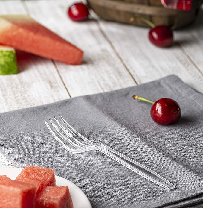 50 Medium-Weight Disposable Plastic Forks - Clear
